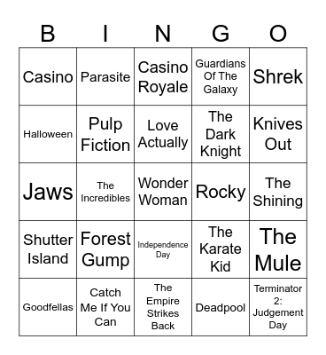 Movie Scenes Bingo Card