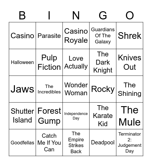 Movie Scenes Bingo Card