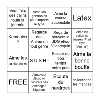 Are you Akime Type ? Bingo Card