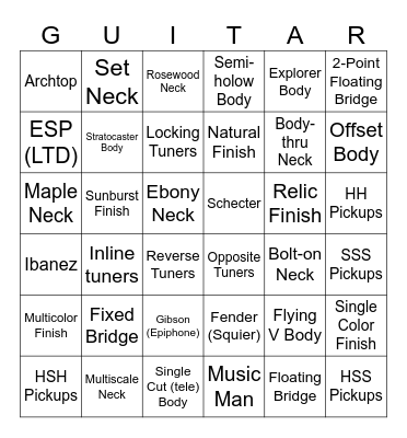 Guitar Gas Bingo Card