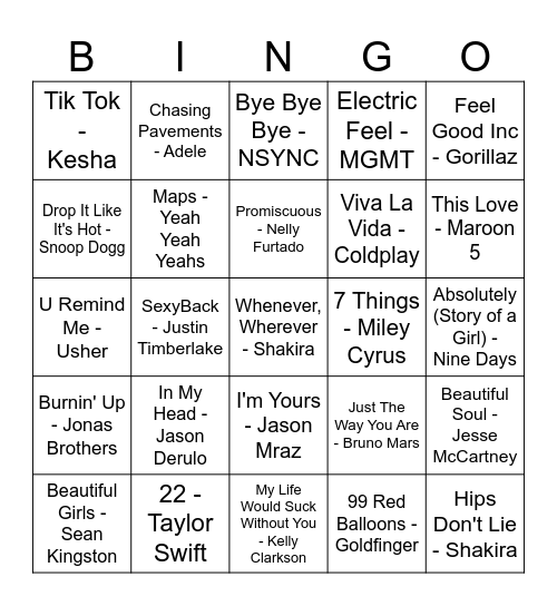 2000s Bingo Card