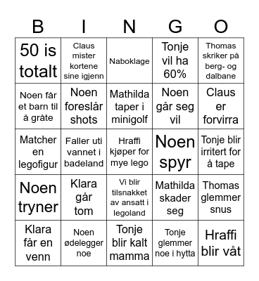 Legoland 2023 Bingo Card