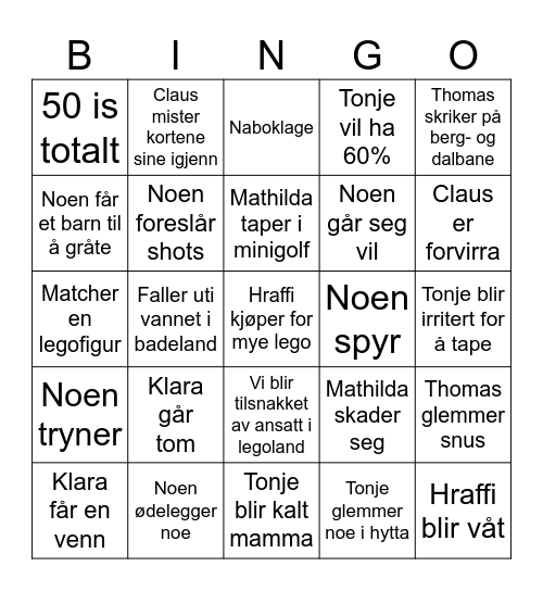 Legoland 2023 Bingo Card