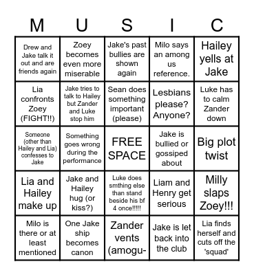 The Music Freaks - Ep. 10.2 Bingo Card