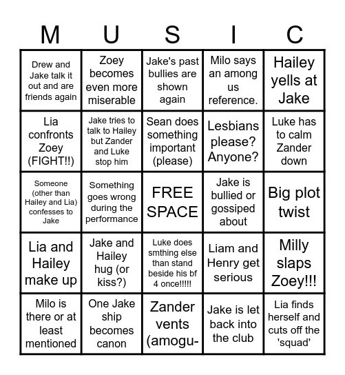 The Music Freaks - Ep. 10.2 Bingo Card