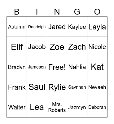 First Period Bingo Card