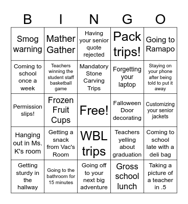 Mather Senior Bingo! Bingo Card