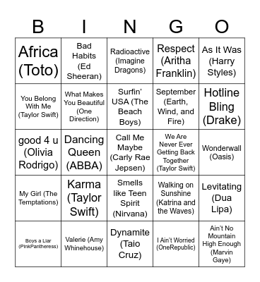 MUSIC BINGO Card