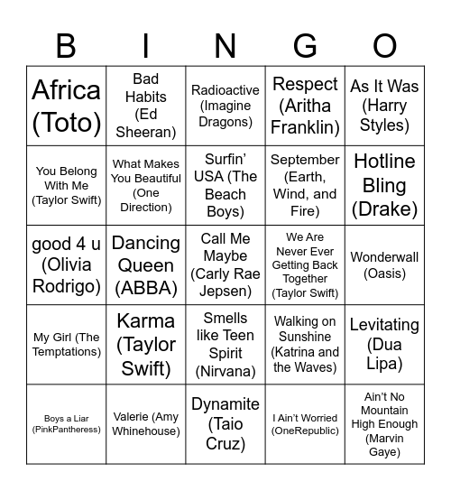MUSIC BINGO Card