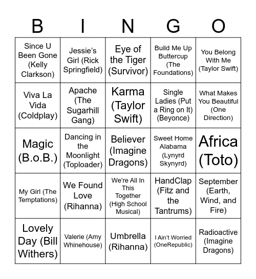 MUSIC BINGO Card