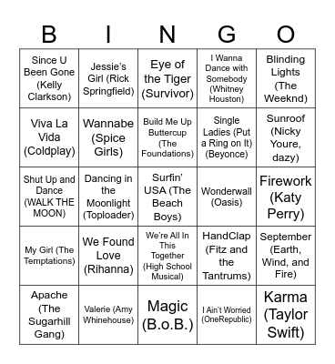MUSIC BINGO Card