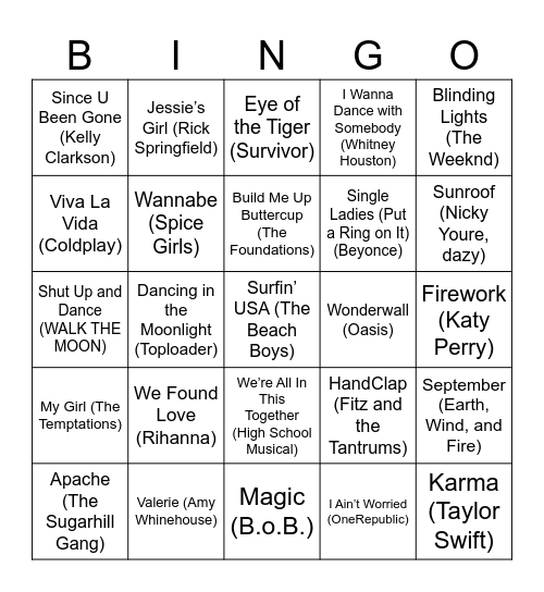 MUSIC BINGO Card
