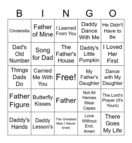 Father's Day Singo Bingo Card