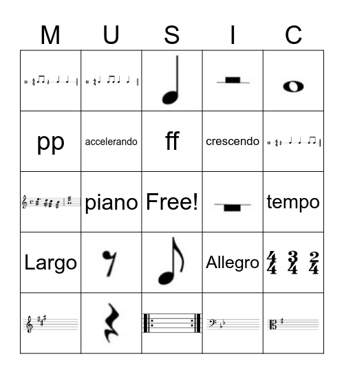 Orchestra Bingo Card