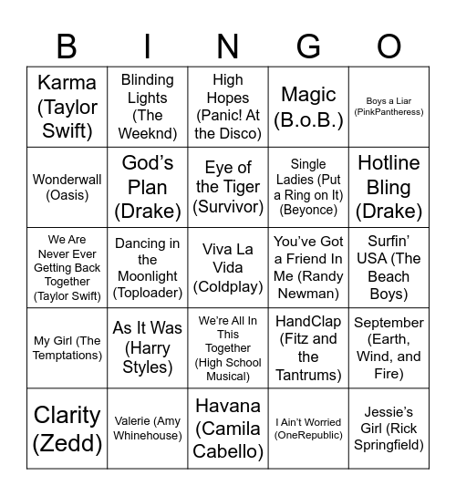 MUSIC BINGO Card