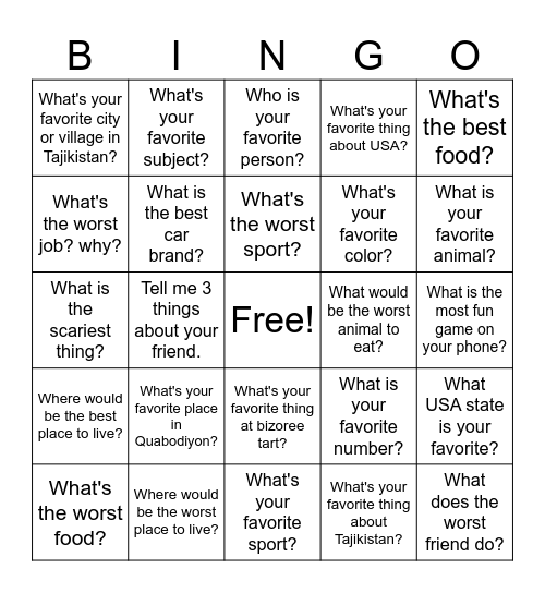 Untitled Bingo Card