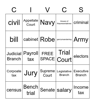 Civics Bingo Card