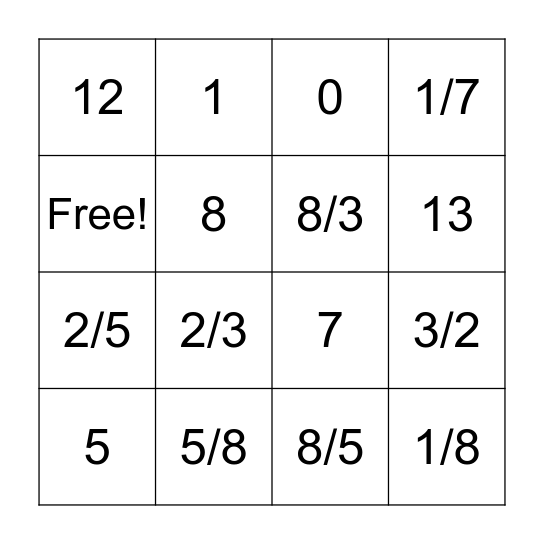 Probability Card Bingo Card