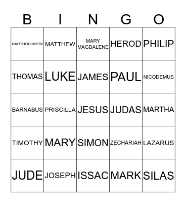 BIBLE CHARACTERS Bingo Card