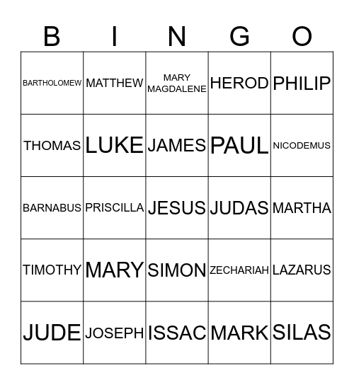 BIBLE CHARACTERS Bingo Card
