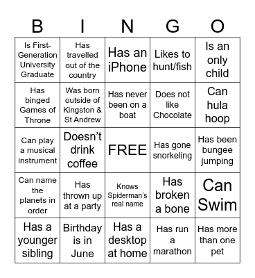 Get to Know You Bingo Card