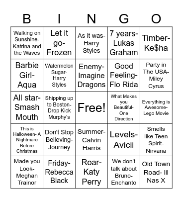 Music Monday Bingo Card