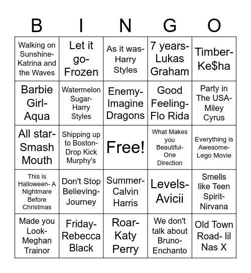 Music Monday Bingo Card