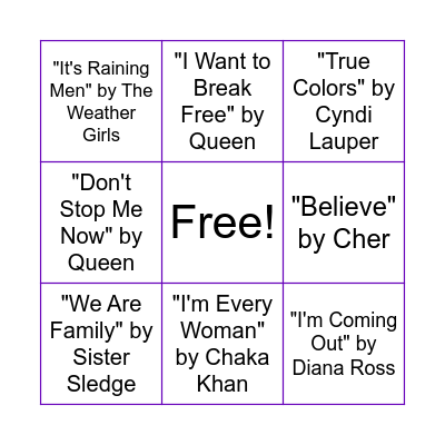 PRIDE Music Bingo Card