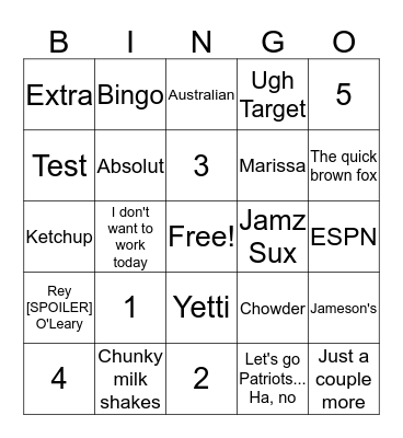 Test Bingo Card