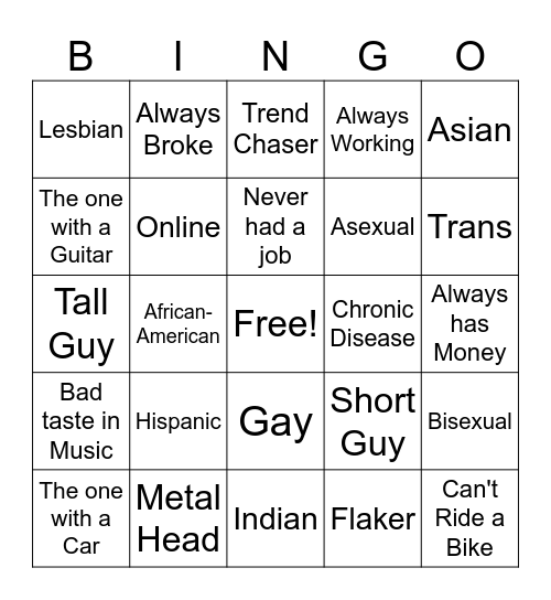 Token Friend Group Bingo Card