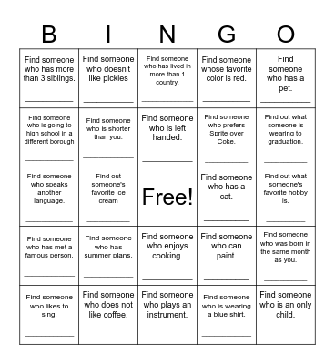 Find Someone Who Bingo Card