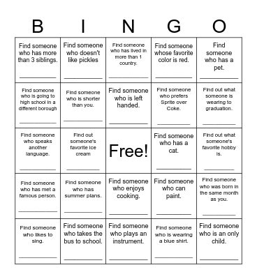 Find Someone Who Bingo Card