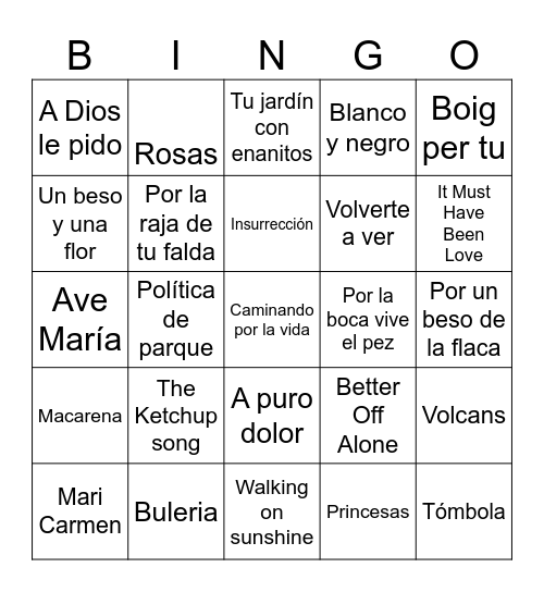A.E La Floresta Bingo Card