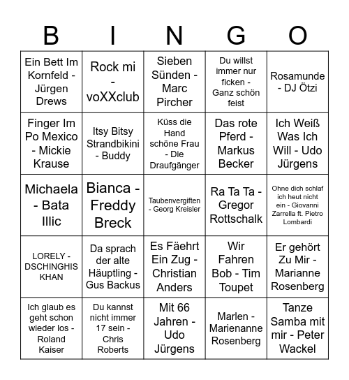 Piti´s Music Bingo, 5x5, 40 Schlager, Part 1 Bingo Card