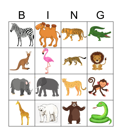 Wild animals Bingo Card