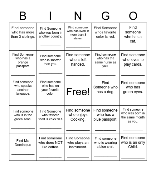 Find Someone Who Bingo Card