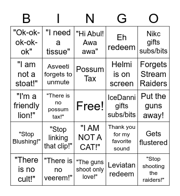 Veengo v0.3 Bingo Card