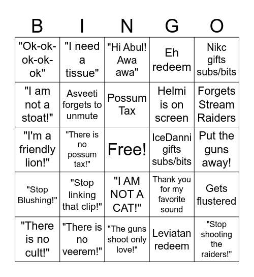 Veengo v0.3 Bingo Card