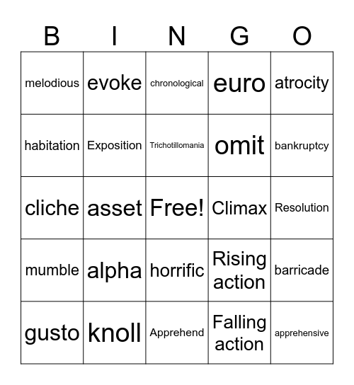 6th Vocab Bingo Card