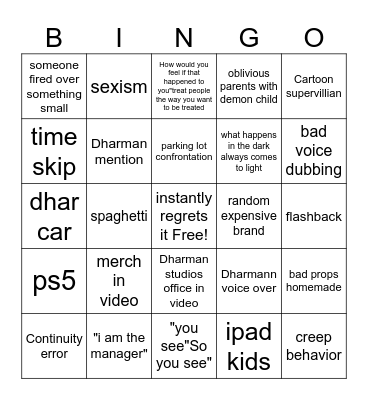Dhar man bingo Card