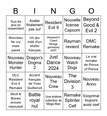 Ubisoft Forward + Capcom Showcase Bingo Card