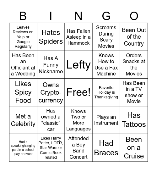 Team Building BINGO Card