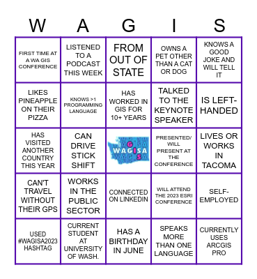 2023 WA GIS Conference Bingo Card