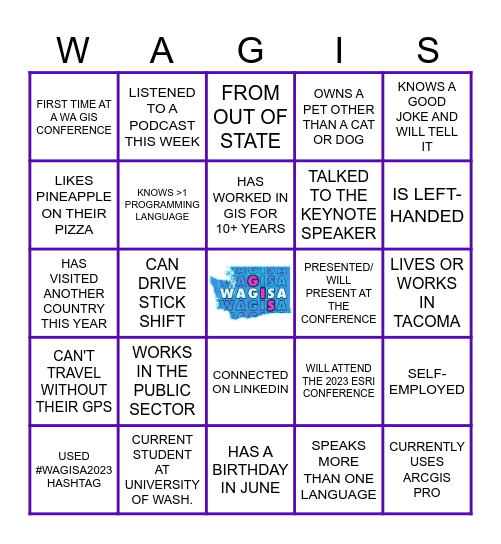 2023 WA GIS Conference Bingo Card