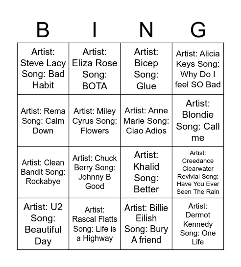 Game 2 Bingo Card