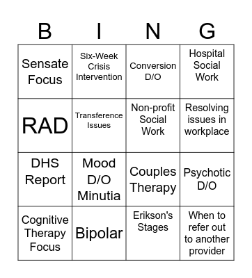 LCSW Prep Week 1 Bingo Card