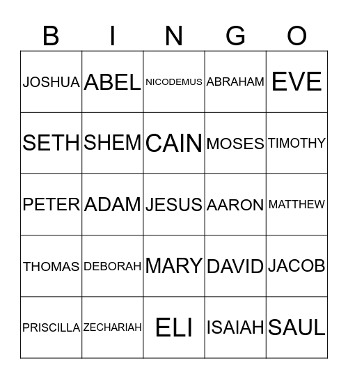 BIBLE CHARACTERS Bingo Card