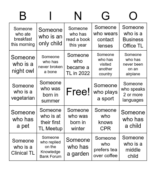 Team Leader Bingo Card