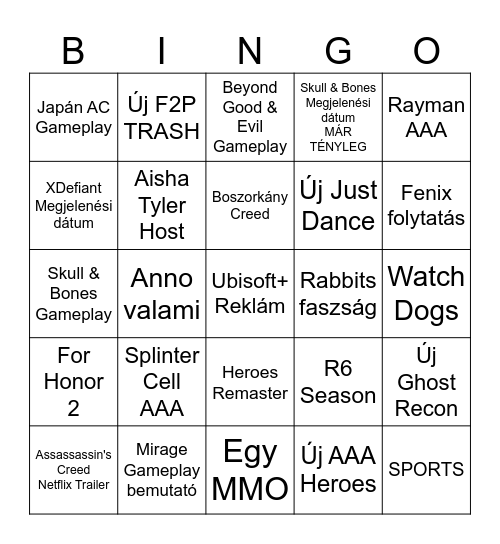 Ubisoft BINGO Card