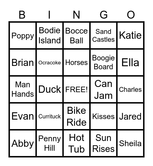 Outer Banks Bingo Card